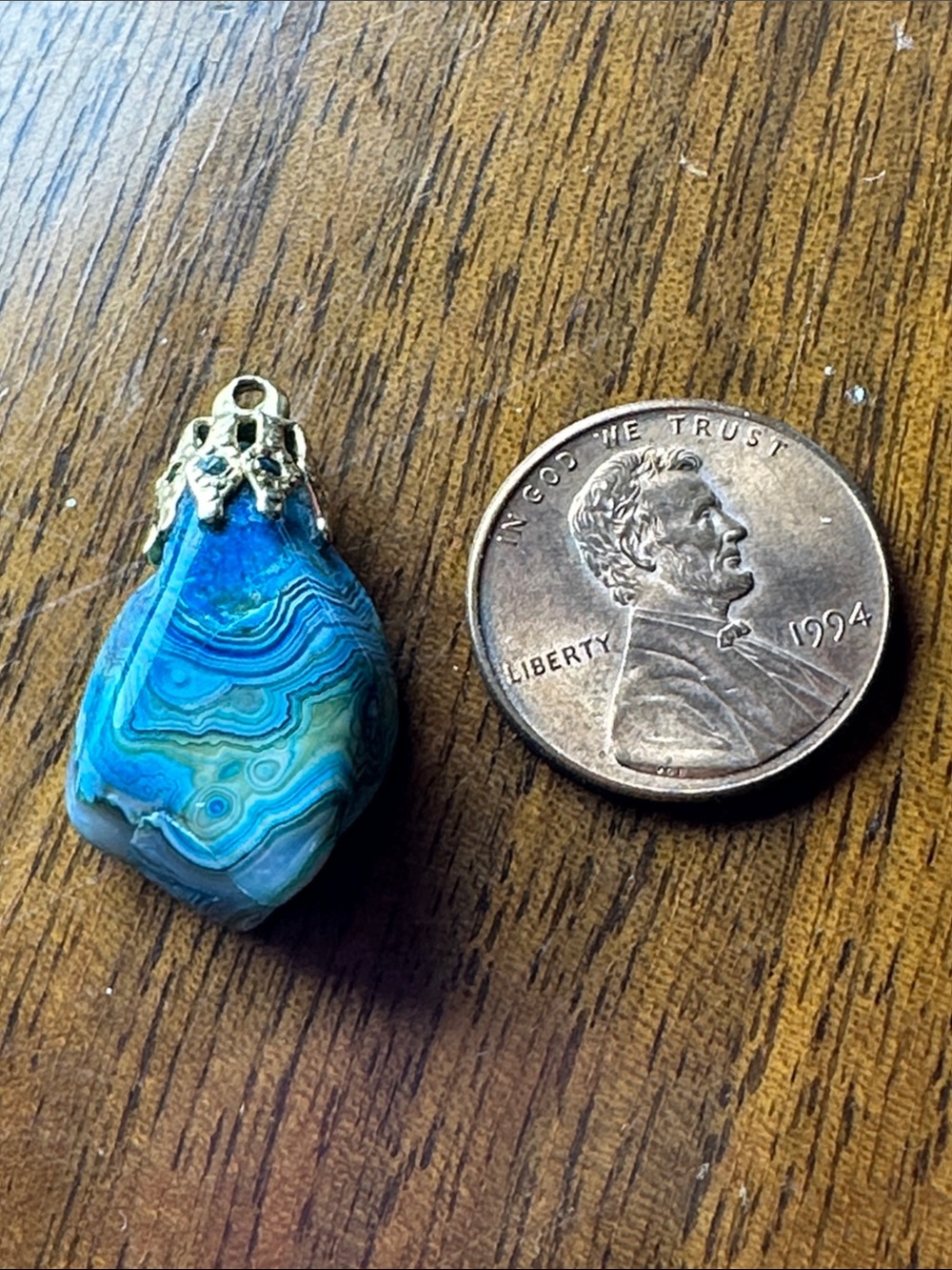 Vintage Blue Agate Pendant with Gold-Tone Cap